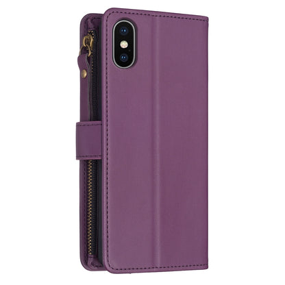 iPhone XS Max Leather Flip Phone Case with Zipper Wallet and 9 Card Slots, Durable PU + TPU Material