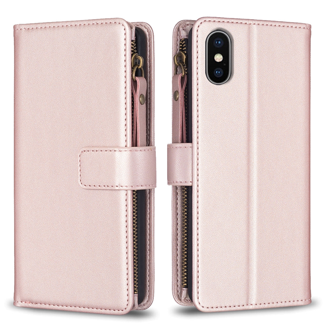 iPhone XS Max Leather Flip Phone Case with Zipper Wallet and 9 Card Slots, Durable PU + TPU Material