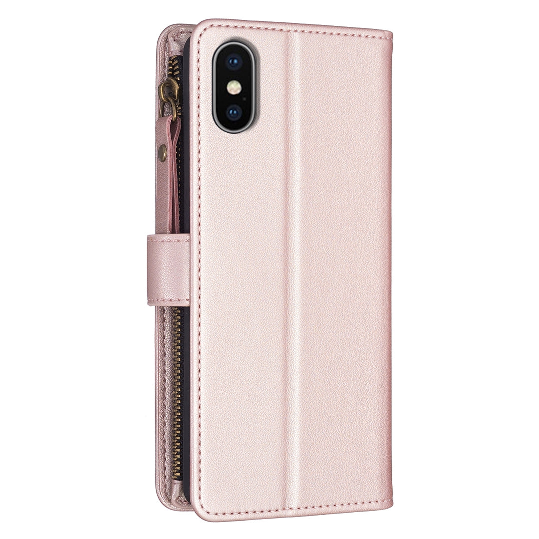 iPhone XS Max Leather Flip Phone Case with Zipper Wallet and 9 Card Slots, Durable PU + TPU Material