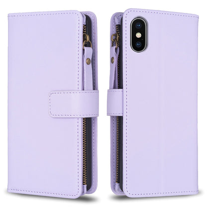 iPhone XS Max Leather Flip Phone Case with Zipper Wallet and 9 Card Slots, Durable PU + TPU Material