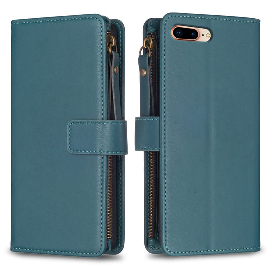 iPhone 8 Plus Leather Flip Phone Case with Zipper Wallet and 9 Card Slots, Durable PU + TPU Material