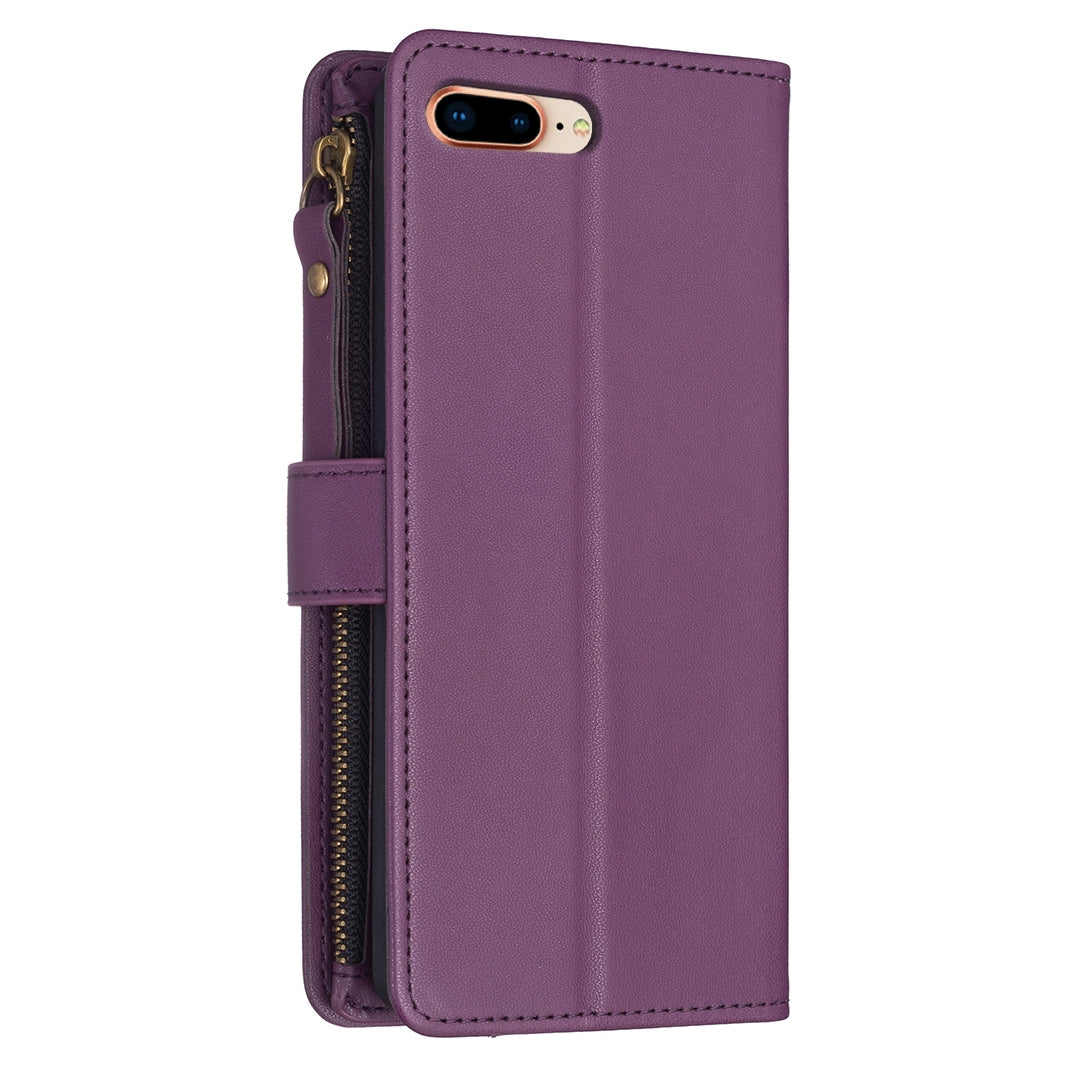 iPhone 7 Plus Leather Flip Phone Case with Zipper Wallet and 9 Card Slots, Durable PU + TPU Material