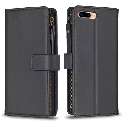 iPhone 7 Plus Leather Flip Phone Case with Zipper Wallet and 9 Card Slots, Durable PU + TPU Material