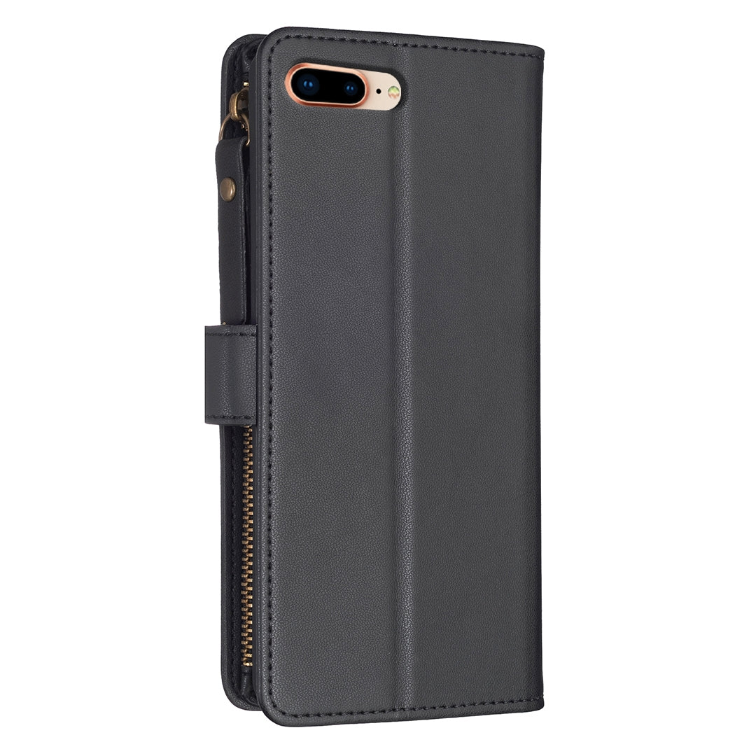 iPhone 7 Plus Leather Flip Phone Case with Zipper Wallet and 9 Card Slots, Durable PU + TPU Material