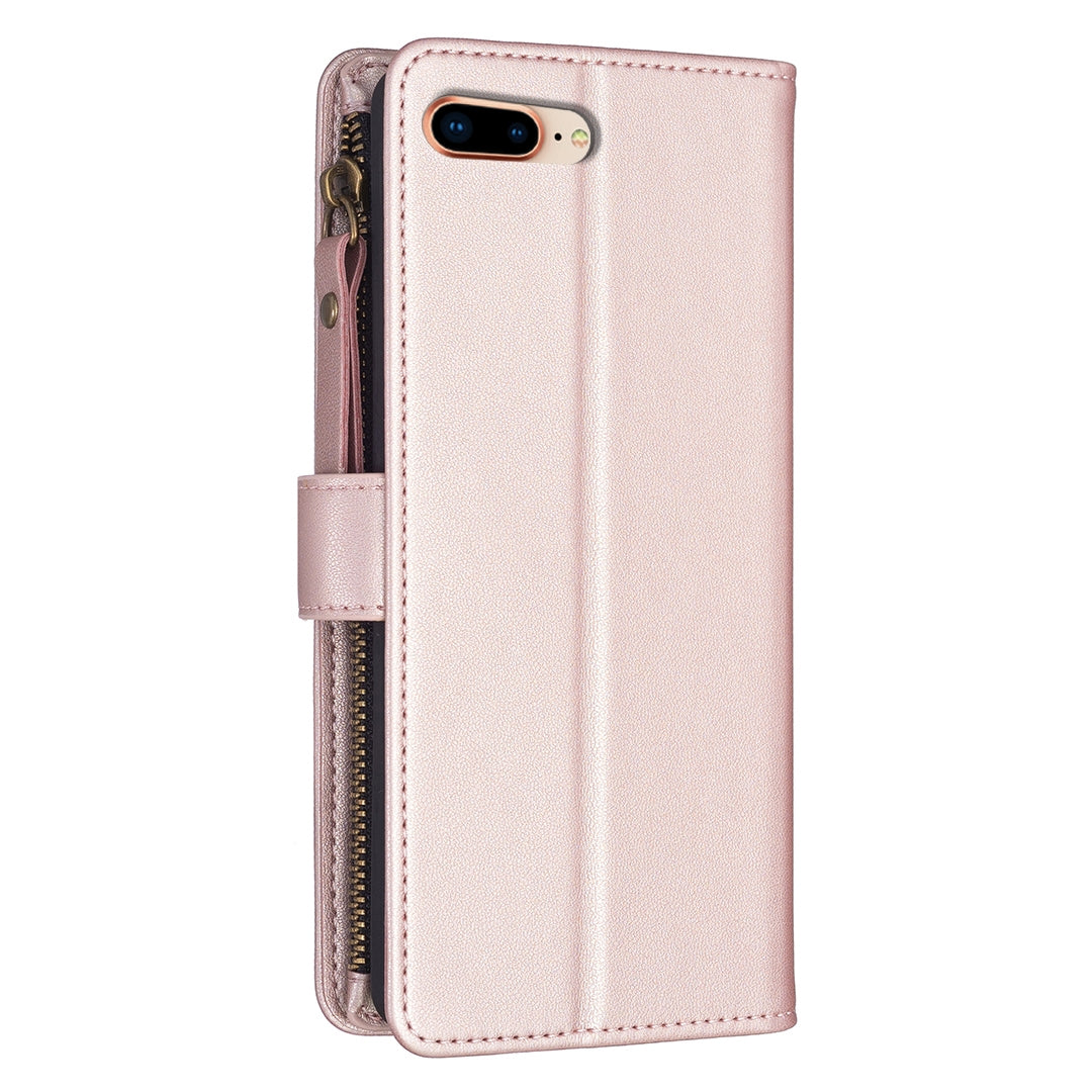 iPhone 7 Plus Leather Flip Phone Case with Zipper Wallet and 9 Card Slots, Durable PU + TPU Material