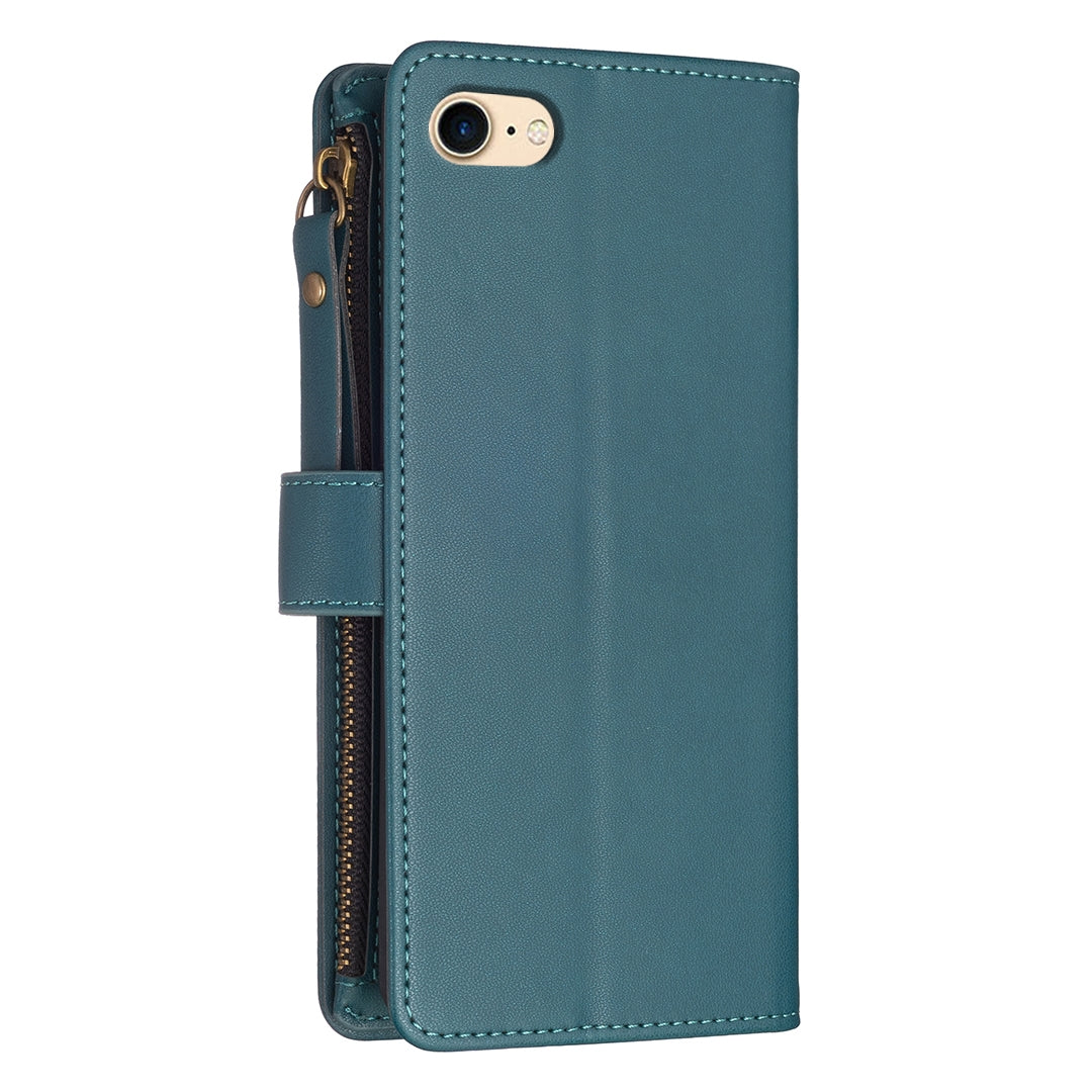 iPhone SE 2022 Leather Flip Phone Case with Zipper Wallet and 9 Card Slots, Durable PU + TPU Material