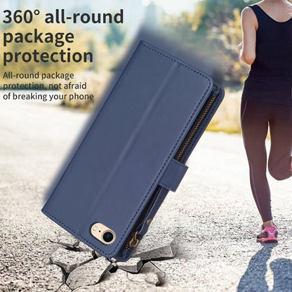 iPhone SE 2022 Leather Flip Phone Case with Zipper Wallet and 9 Card Slots, Durable PU + TPU Material