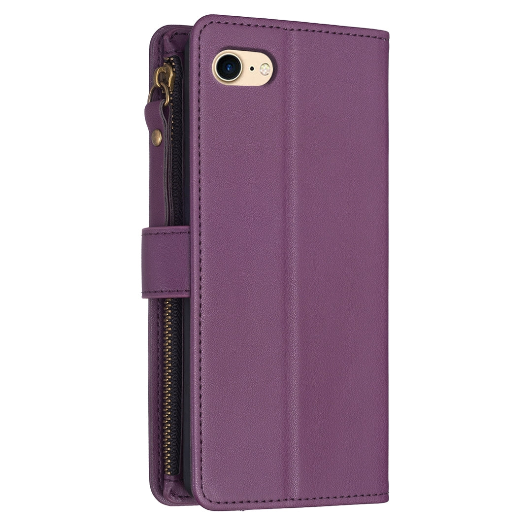 iPhone 8 Leather Flip Phone Case with Zipper Wallet and 9 Card Slots, Durable PU + TPU Material