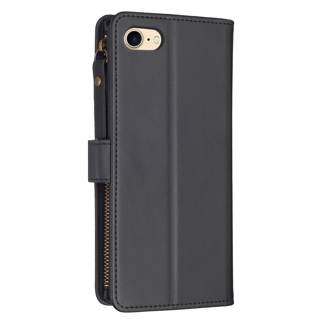 iPhone 8 Leather Flip Phone Case with Zipper Wallet and 9 Card Slots, Durable PU + TPU Material