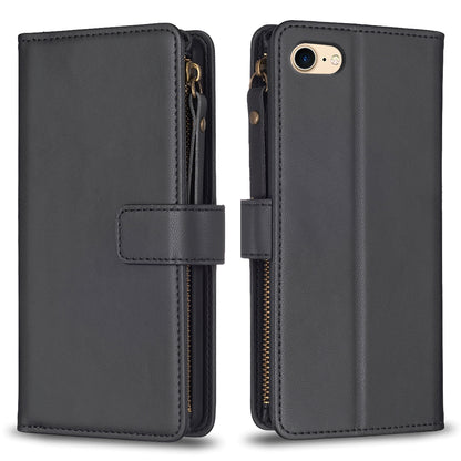 iPhone SE 2022 Leather Flip Phone Case with Zipper Wallet and 9 Card Slots, Durable PU + TPU Material