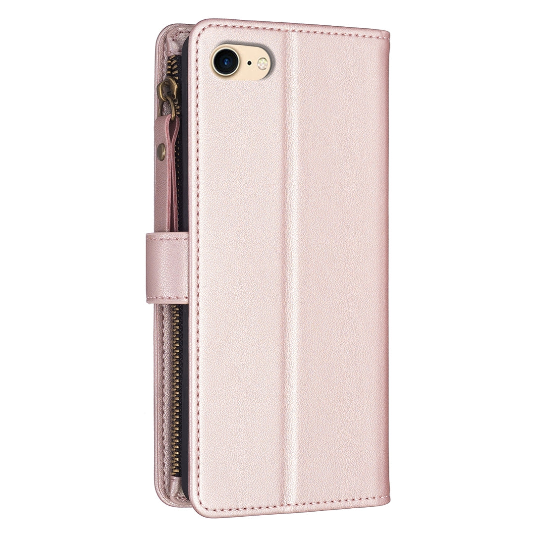 iPhone SE 2022 Leather Flip Phone Case with Zipper Wallet and 9 Card Slots, Durable PU + TPU Material