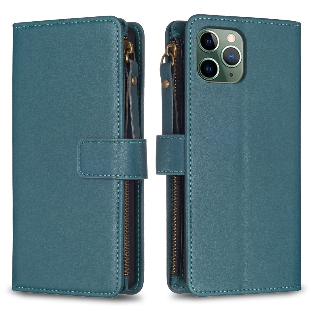 iPhone 11 Pro Max Leather Flip Phone Case with Zipper Wallet and 9 Card Slots, Durable PU + TPU Material