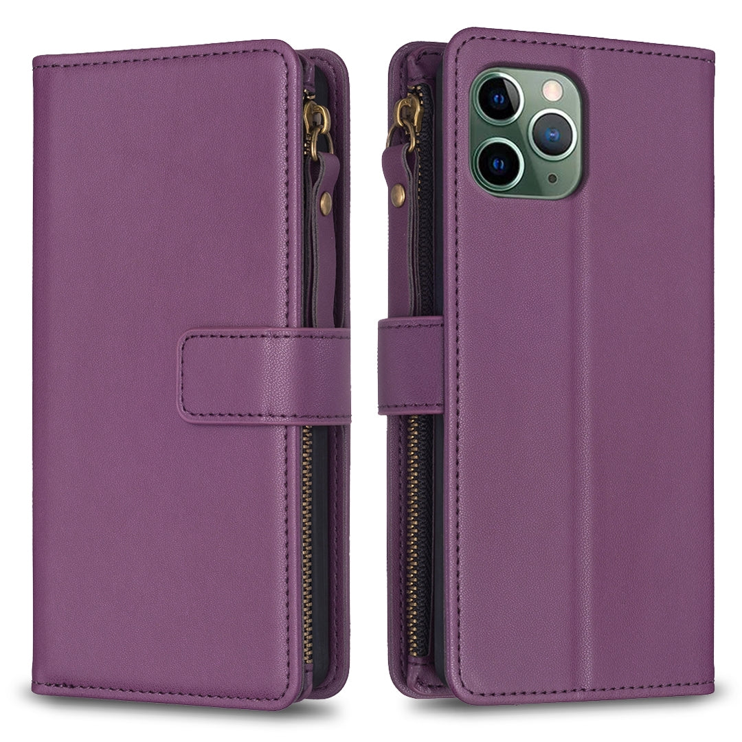 iPhone 11 Pro Max Leather Flip Phone Case with Zipper Wallet and 9 Card Slots, Durable PU + TPU Material