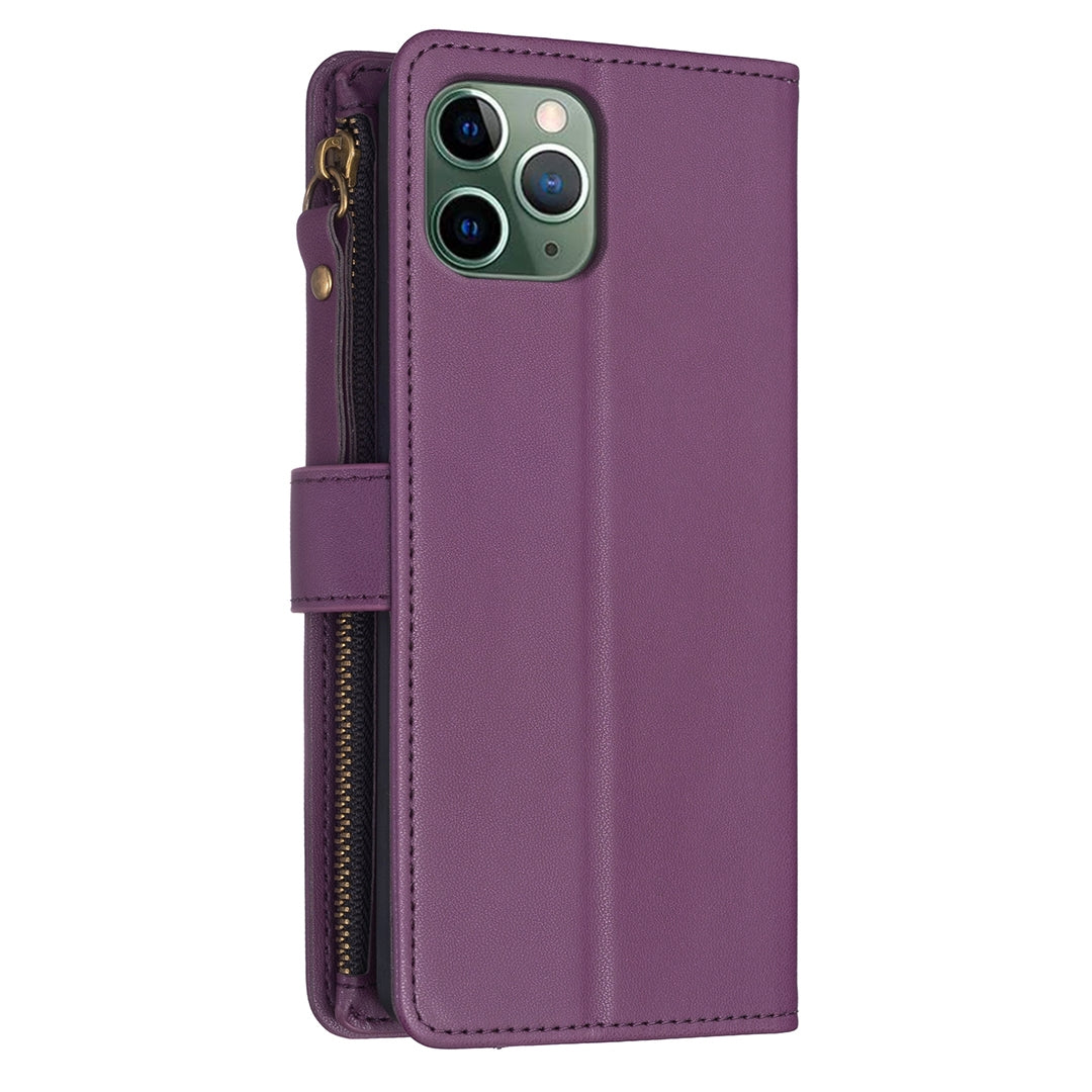 iPhone 11 Pro Max Leather Flip Phone Case with Zipper Wallet and 9 Card Slots, Durable PU + TPU Material