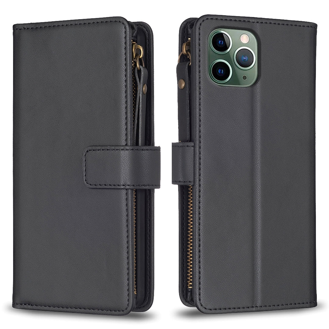 iPhone 11 Pro Max Leather Flip Phone Case with Zipper Wallet and 9 Card Slots, Durable PU + TPU Material