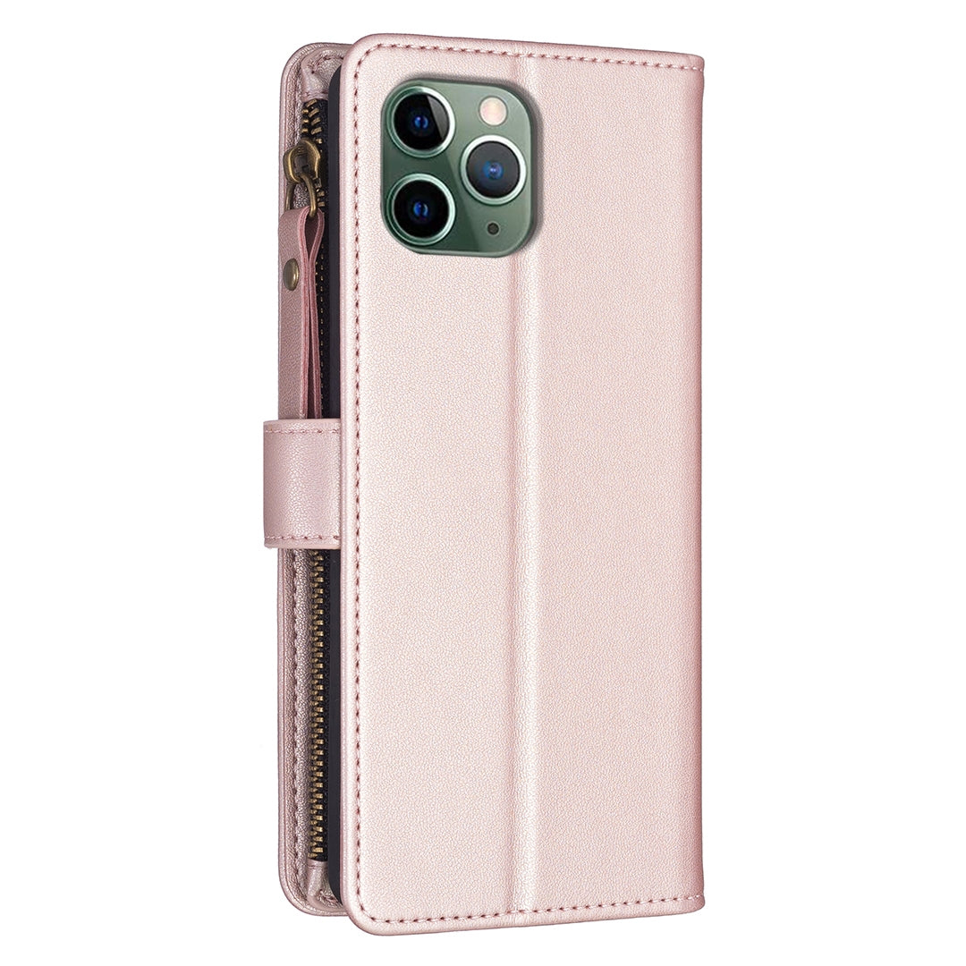 iPhone 11 Pro Max Leather Flip Phone Case with Zipper Wallet and 9 Card Slots, Durable PU + TPU Material