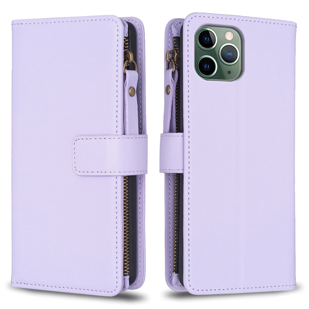 iPhone 11 Pro Max Leather Flip Phone Case with Zipper Wallet and 9 Card Slots, Durable PU + TPU Material