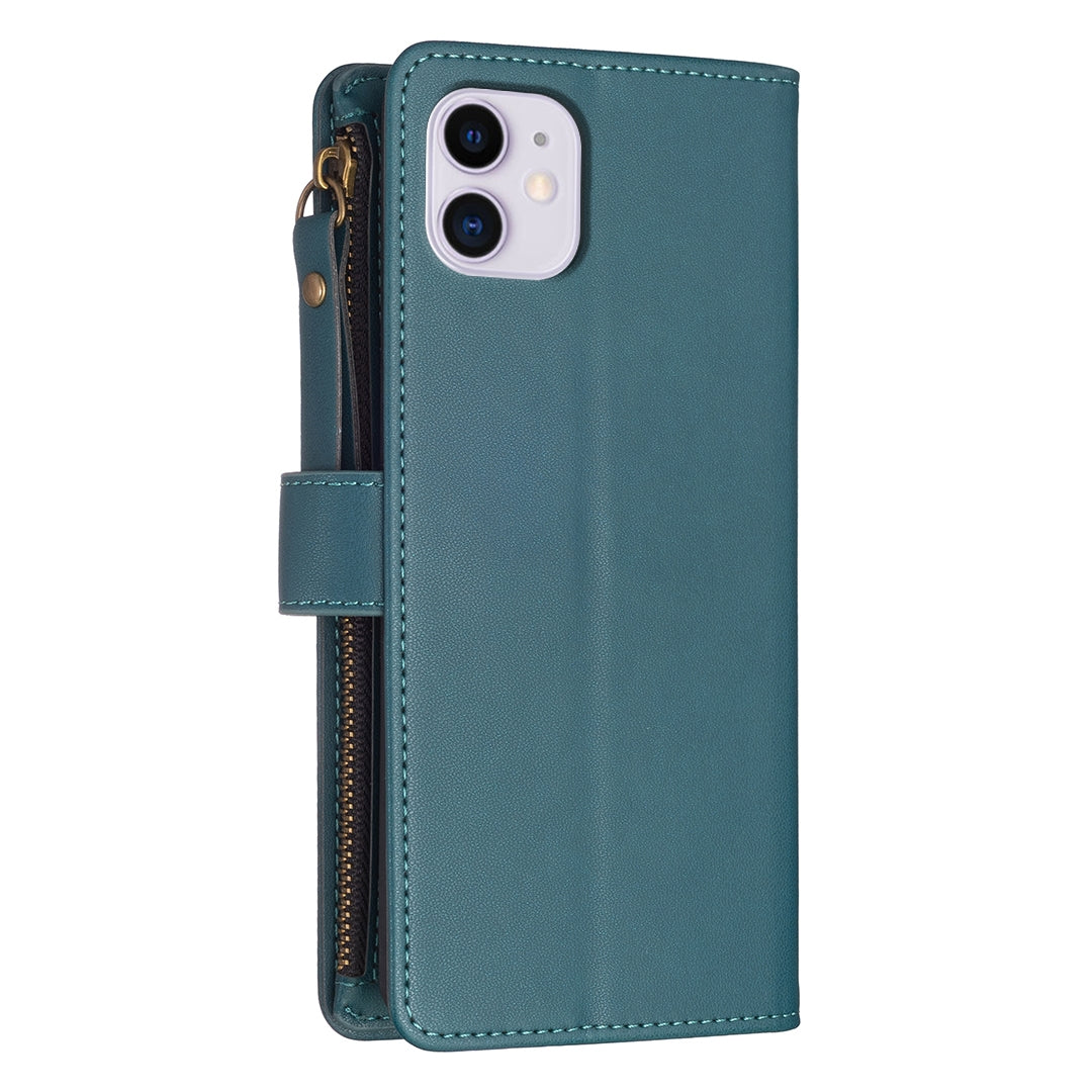 iPhone 11 Leather Flip Phone Case with Zipper Wallet and 9 Card Slots, Durable PU + TPU Material