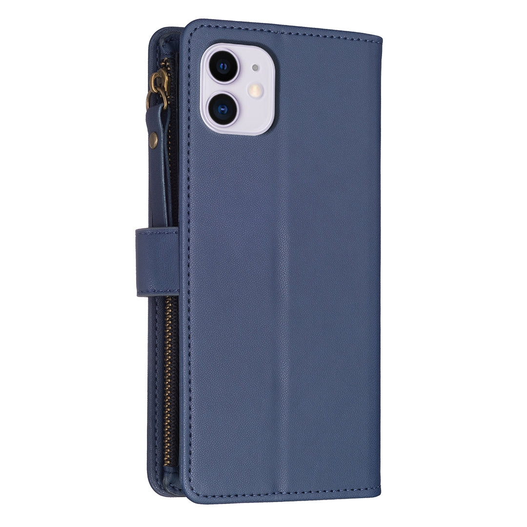 iPhone 11 Leather Flip Phone Case with Zipper Wallet and 9 Card Slots, Durable PU + TPU Material