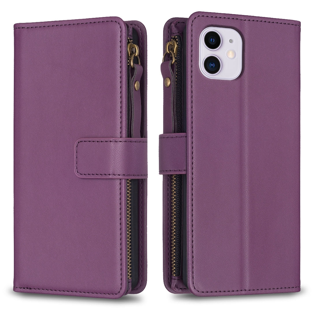 iPhone 11 Leather Flip Phone Case with Zipper Wallet and 9 Card Slots, Durable PU + TPU Material