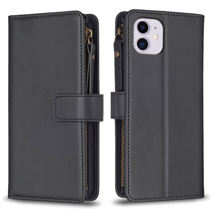 iPhone 11 Leather Flip Phone Case with Zipper Wallet and 9 Card Slots, Durable PU + TPU Material