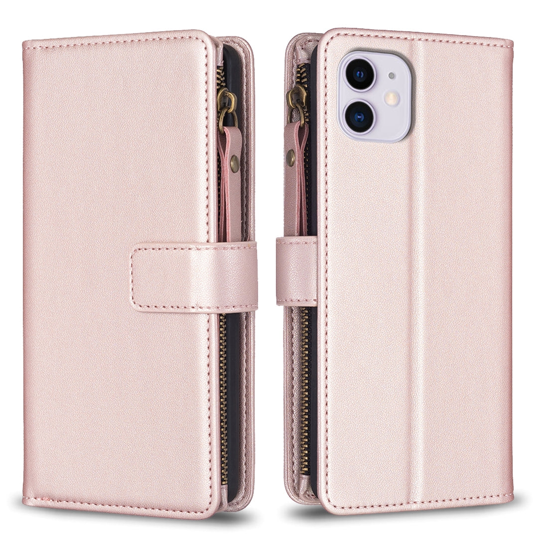 iPhone 11 Leather Flip Phone Case with Zipper Wallet and 9 Card Slots, Durable PU + TPU Material