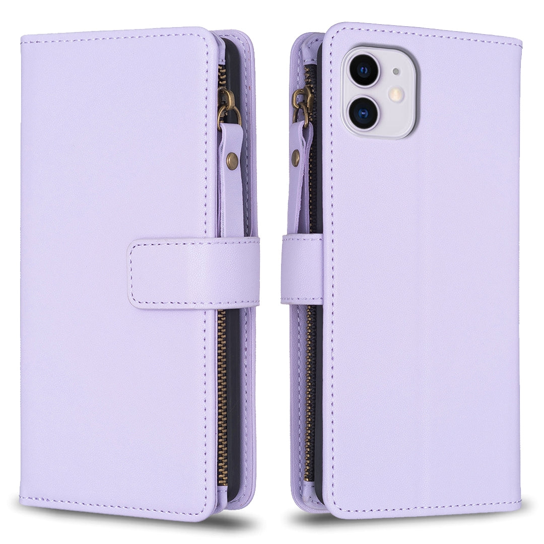 iPhone 11 Leather Flip Phone Case with Zipper Wallet and 9 Card Slots, Durable PU + TPU Material