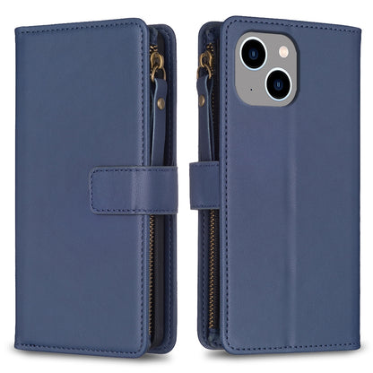 iPhone 14 Leather Flip Phone Case with Zipper Wallet and 9 Card Slots, Durable PU + TPU Material