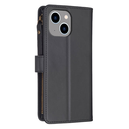 iPhone 13 Leather Flip Phone Case with Zipper Wallet and 9 Card Slots, Durable PU + TPU Material