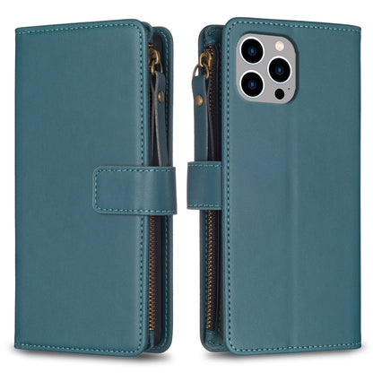 iPhone 13 Pro Max Leather Flip Phone Case with Zipper Wallet and 9 Card Slots, Durable PU + TPU Material