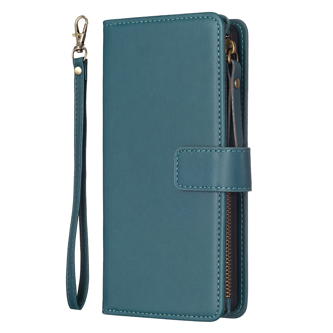 iPhone 13 Pro Max Leather Flip Phone Case with Zipper Wallet and 9 Card Slots, Durable PU + TPU Material