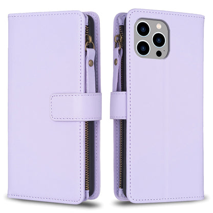 iPhone 13 Pro Max Leather Flip Phone Case with Zipper Wallet and 9 Card Slots, Durable PU + TPU Material