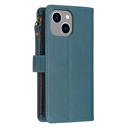 iPhone 14 Plus Leather Flip Phone Case with Zipper Wallet and 9 Card Slots, Durable PU + TPU Material