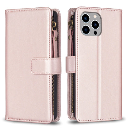 iPhone 14 Pro Leather Flip Phone Case with Zipper Wallet and 9 Card Slots, Durable PU + TPU Material