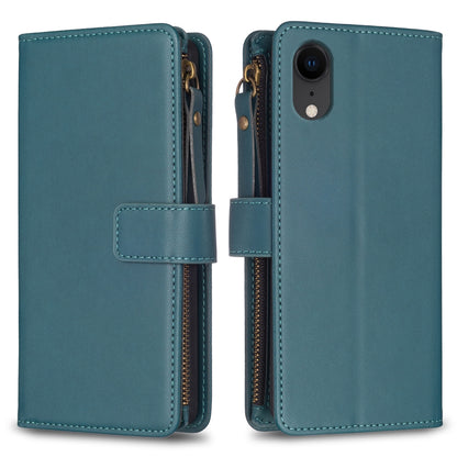 iPhone XR Leather Flip Phone Case with Zipper Wallet and 9 Card Slots, Durable PU + TPU Material