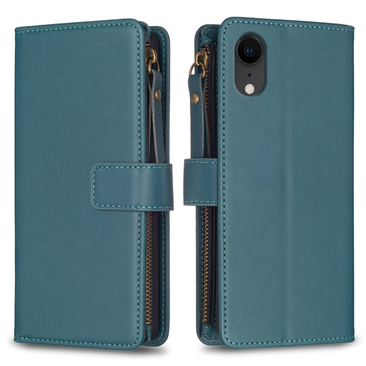 iPhone XR Leather Flip Phone Case with Zipper Wallet and 9 Card Slots, Durable PU + TPU Material