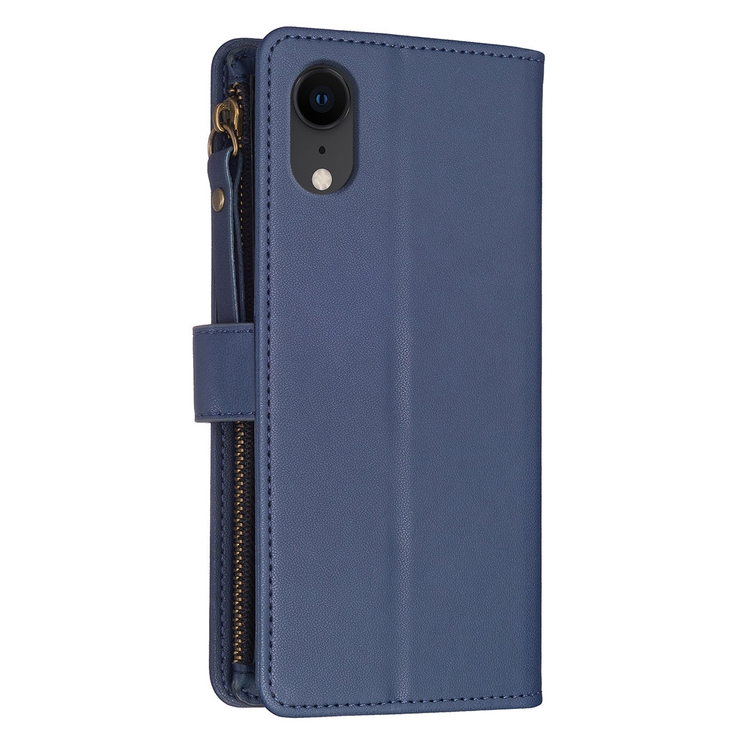iPhone XR Leather Flip Phone Case with Zipper Wallet and 9 Card Slots, Durable PU + TPU Material