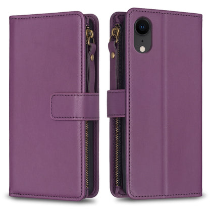 iPhone XR Leather Flip Phone Case with Zipper Wallet and 9 Card Slots, Durable PU + TPU Material