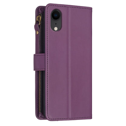 iPhone XR Leather Flip Phone Case with Zipper Wallet and 9 Card Slots, Durable PU + TPU Material