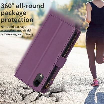 iPhone XR Leather Flip Phone Case with Zipper Wallet and 9 Card Slots, Durable PU + TPU Material