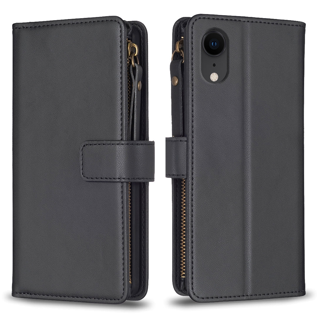 iPhone XR Leather Flip Phone Case with Zipper Wallet and 9 Card Slots, Durable PU + TPU Material