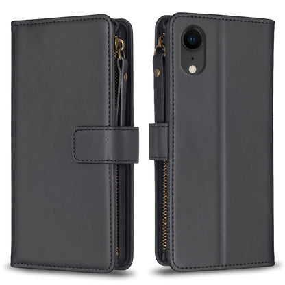 iPhone XR Leather Flip Phone Case with Zipper Wallet and 9 Card Slots, Durable PU + TPU Material