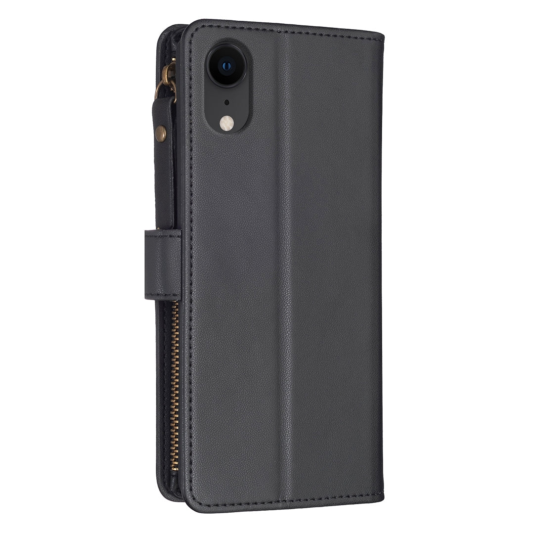 iPhone XR Leather Flip Phone Case with Zipper Wallet and 9 Card Slots, Durable PU + TPU Material