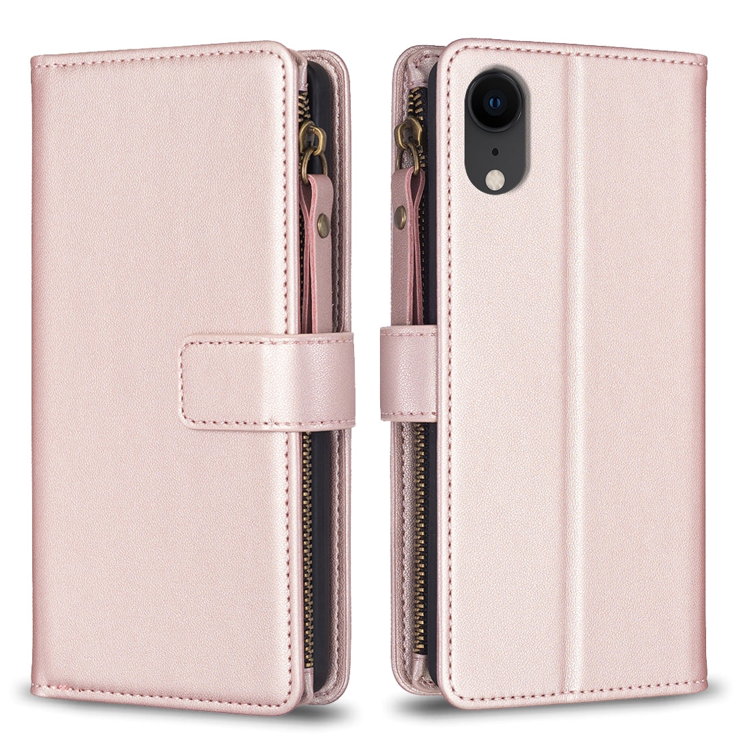 iPhone XR Leather Flip Phone Case with Zipper Wallet and 9 Card Slots, Durable PU + TPU Material