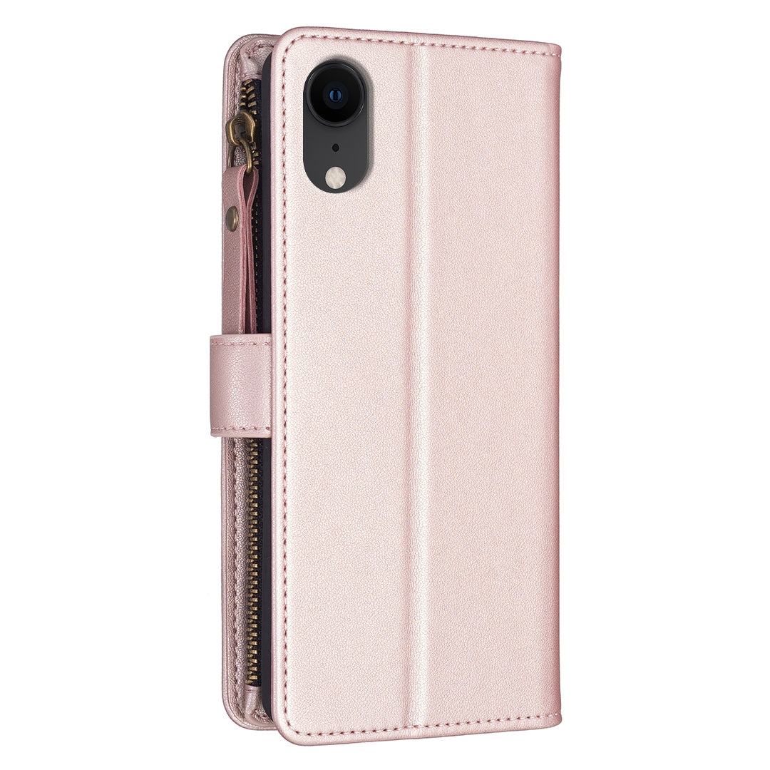 iPhone XR Leather Flip Phone Case with Zipper Wallet and 9 Card Slots, Durable PU + TPU Material