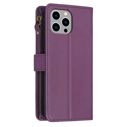 iPhone 12 Pro Leather Flip Phone Case with Zipper Wallet and 9 Card Slots, Durable PU + TPU Material