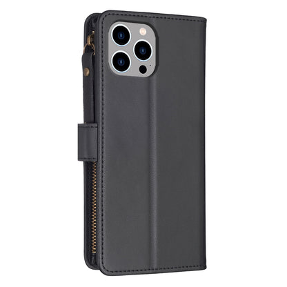 iPhone 12 Pro Leather Flip Phone Case with Zipper Wallet and 9 Card Slots, Durable PU + TPU Material