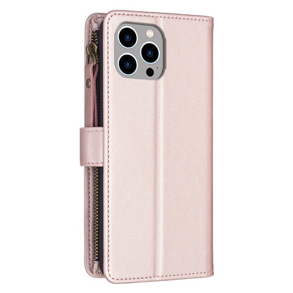 iPhone 12 Pro Leather Flip Phone Case with Zipper Wallet and 9 Card Slots, Durable PU + TPU Material