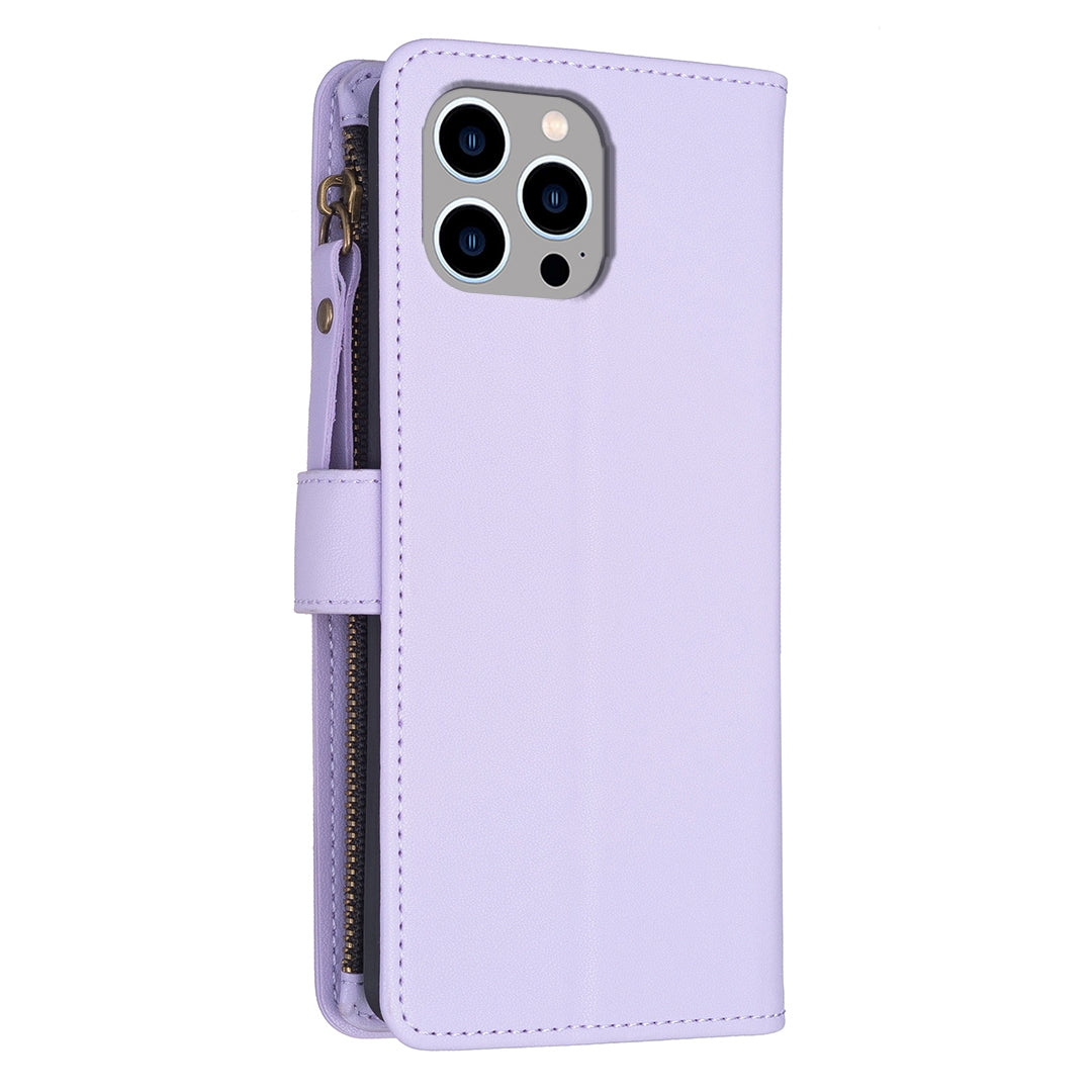 iPhone 12 Pro Leather Flip Phone Case with Zipper Wallet and 9 Card Slots, Durable PU + TPU Material