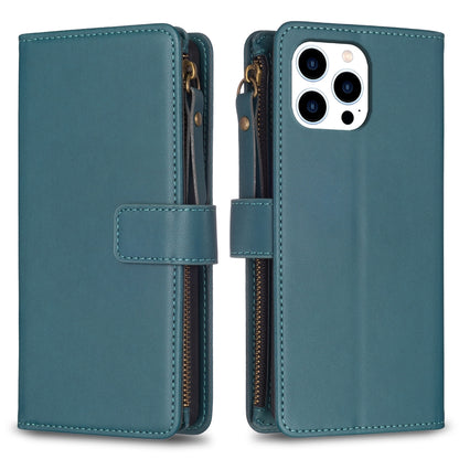 iPhone 15 Pro Leather Flip Phone Case with Zipper Wallet and 9 Card Slots, Durable PU + TPU Material